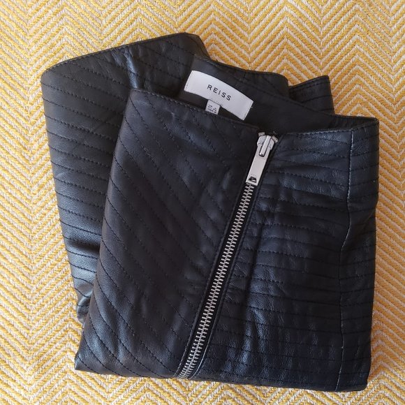 Reiss Azure Quilted Leather Zip-Up Pencil Skirt